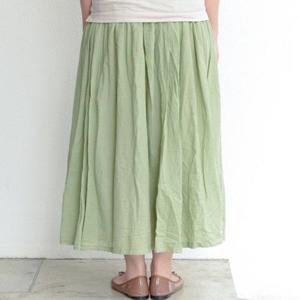 鄭惠中さんの　綿麻スカート（薄手・フリーサイズ）　緑色
