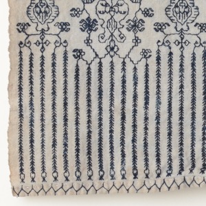 中国　貴州省　苗族　刺繍布　生成りに藍