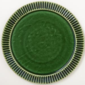 宋艸窯　しのぎ平皿　大　緑