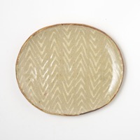 まゆみ窯　透明釉　象嵌六寸楕円皿