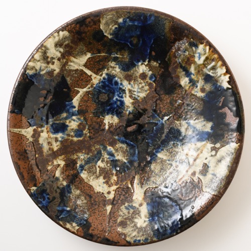 やちむん 読谷 北窯 松田共司作 尺皿 未使用品 読谷山焼・北窯 松田共司 尺一寸皿 打掛 青 ｜ みんげい おくむら