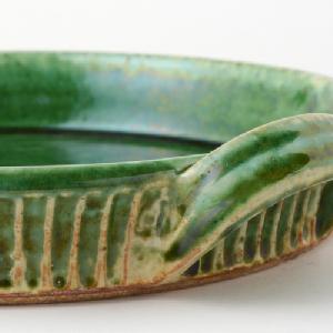 宋艸窯　しのぎグラタン皿　丸　緑