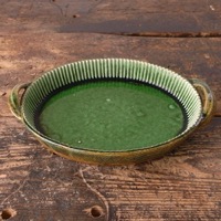 宋艸窯　しのぎグラタン皿　楕円　緑