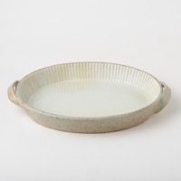 宋艸窯　しのぎグラタン皿　楕円　白