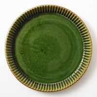 宋艸窯　しのぎパイ皿　中　緑