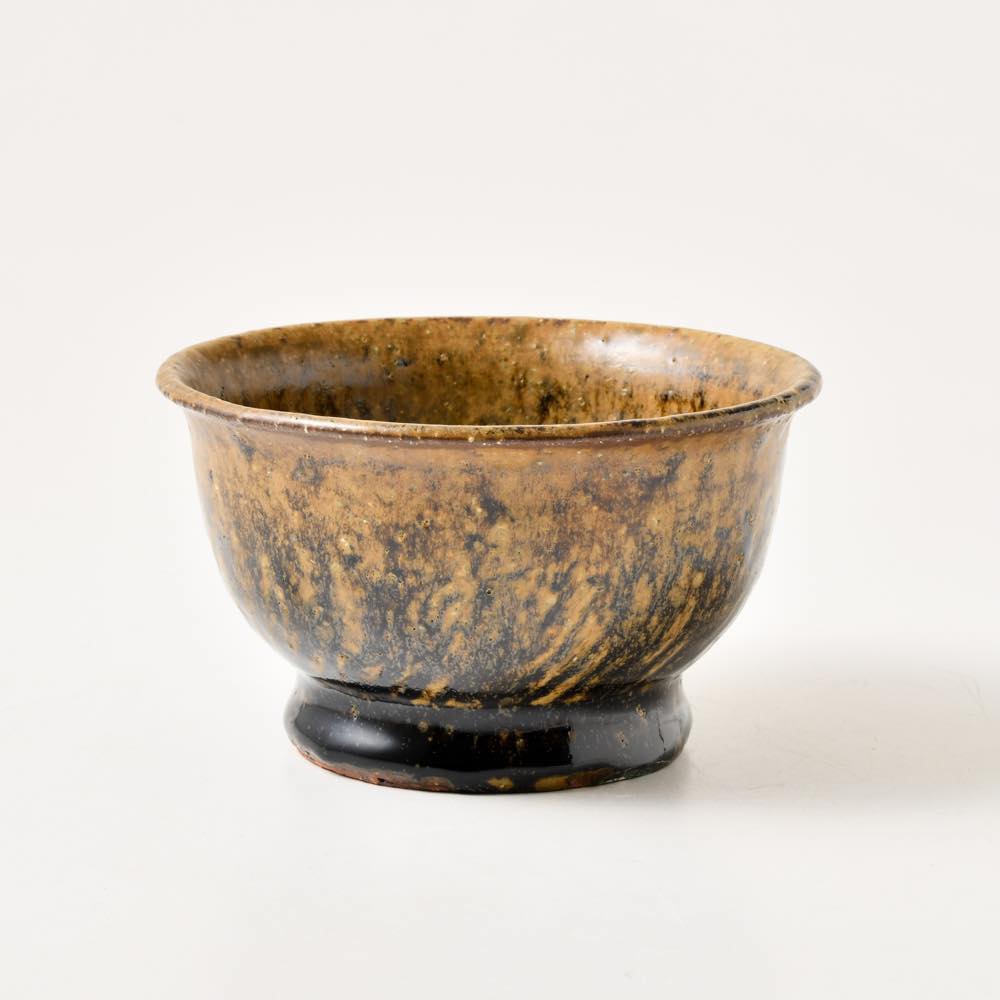 和食器　飴釉　寿字螺旋文　茶碗　五客　時代箱付　V　R6414 和食器 飴釉 寿字螺旋文 茶碗 五客 時代箱付 V R6414