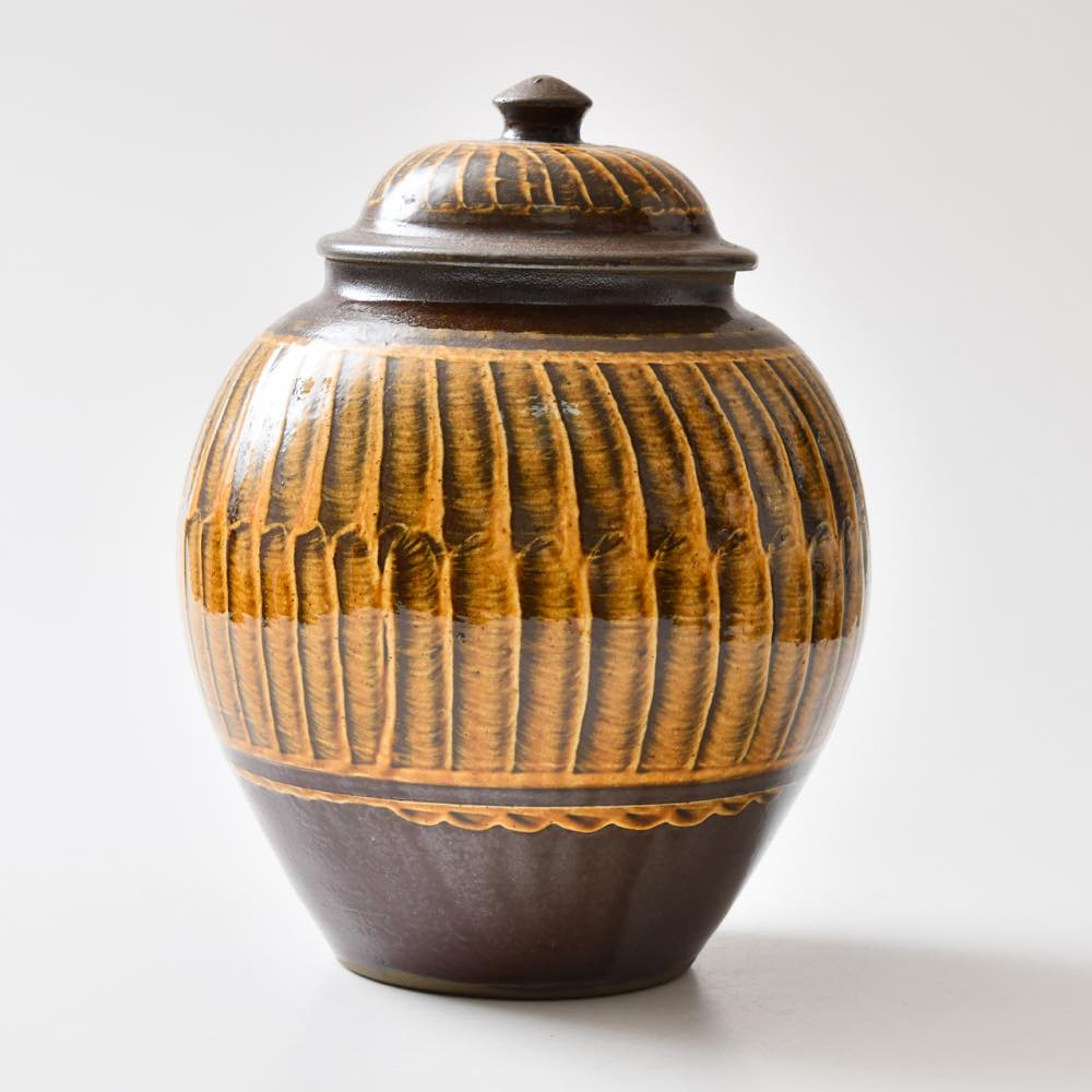 小鹿田焼 坂本浩二窯 二升壷 刷毛目 飴 ｜ みんげい おくむら （日本と