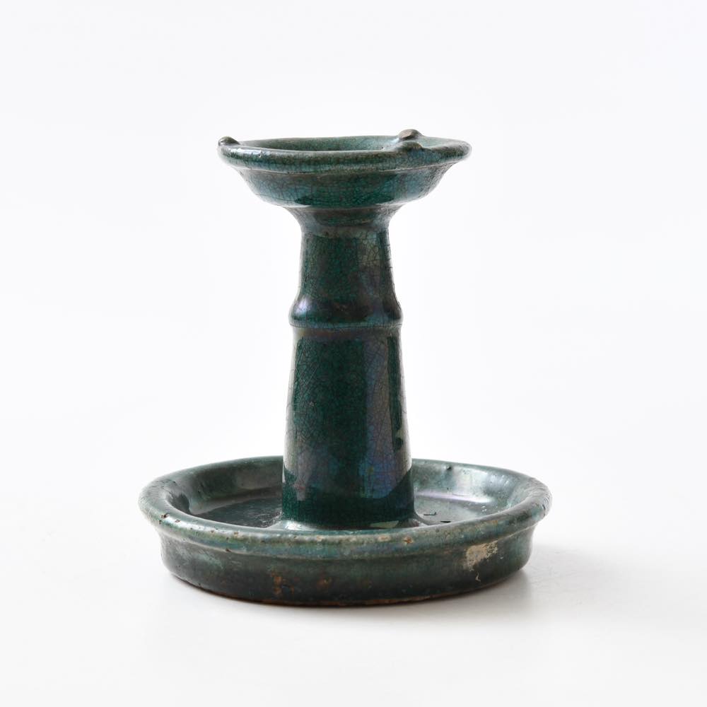 中国 石湾窯 緑釉燭台 ｜ みんげい おくむら （日本と世界の民芸）