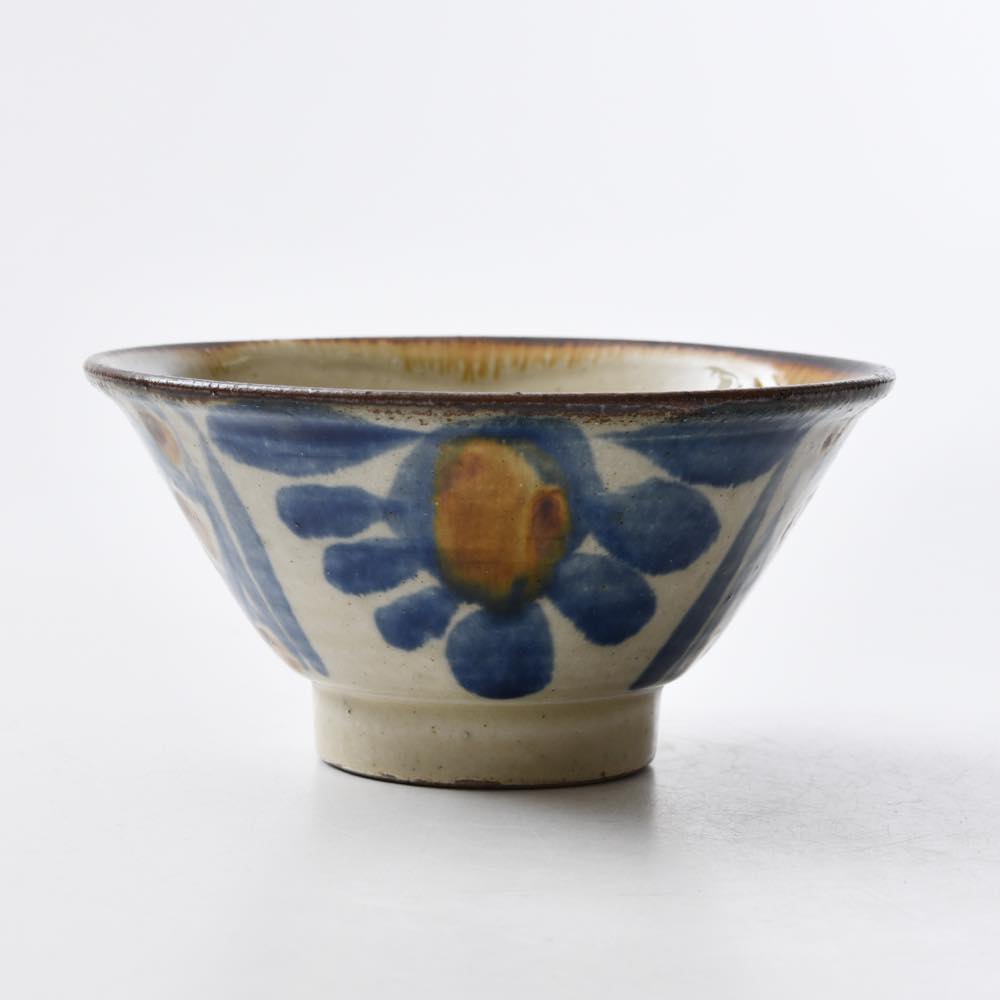 いずみ窯 島袋工房 4.5寸マカイ 菊花幾何紋 コバルト ｜ みんげい