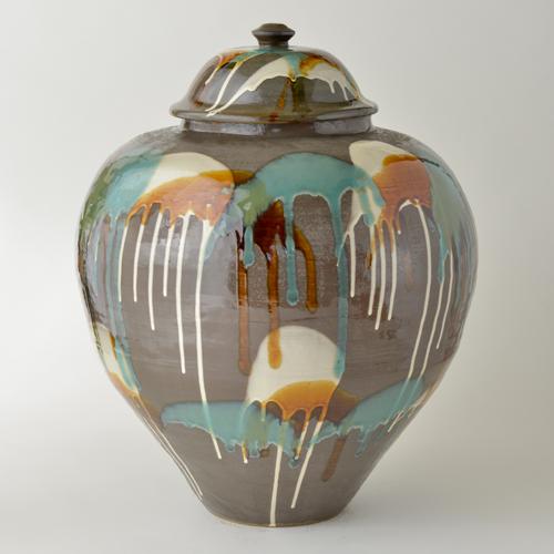 同梱不可】小鹿田焼 さとうコレクション 坂本一雄 壷 流し掛け【代引き