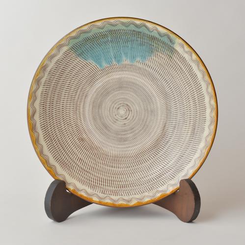 同梱不可】小鹿田焼 さとうコレクション 黒木力窯 尺三寸皿 飛び鉋に